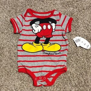 Red and Gray Striped Mickey Mouse onesie size 6 months